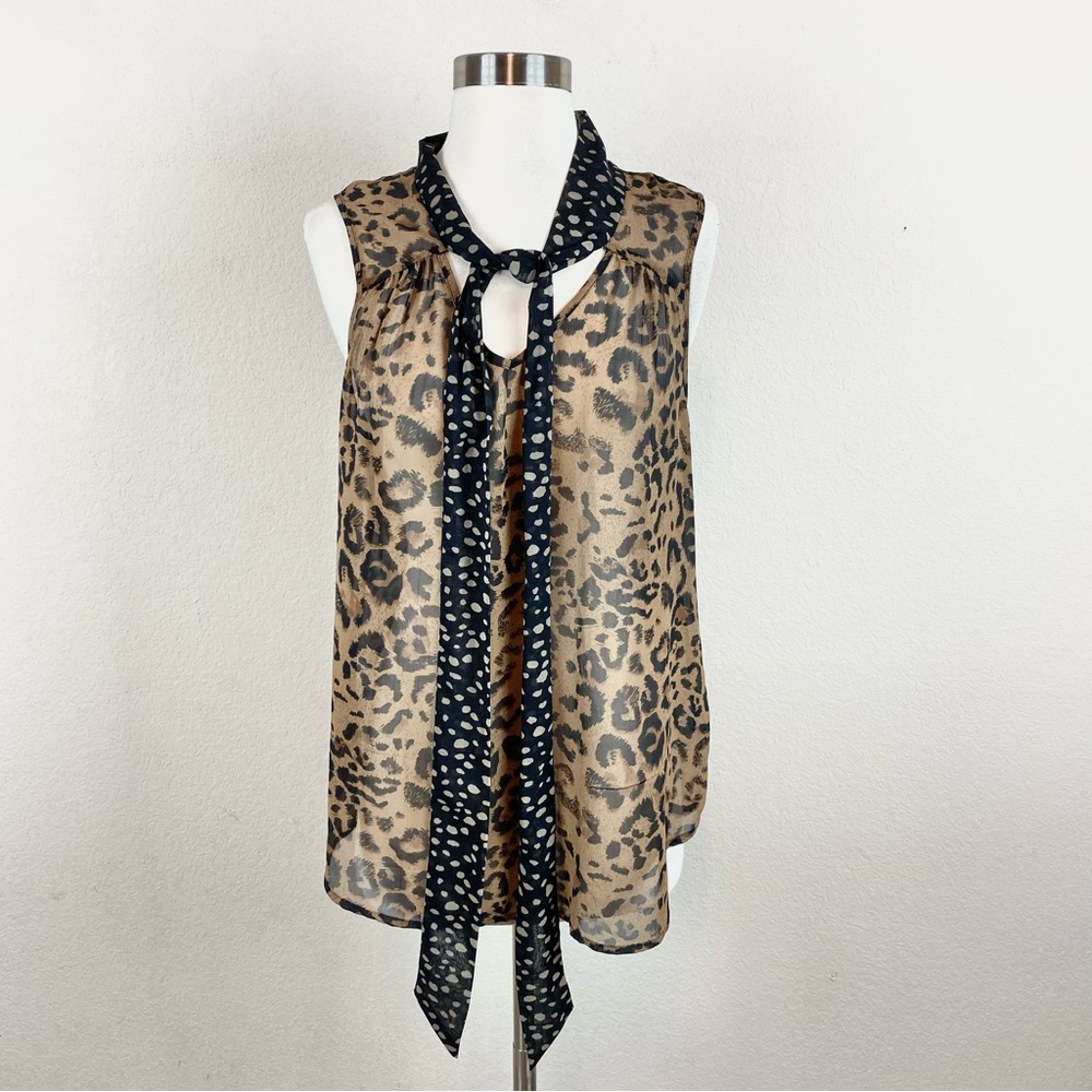 Daniel Rainn Leopard Print Sheer Tie Top